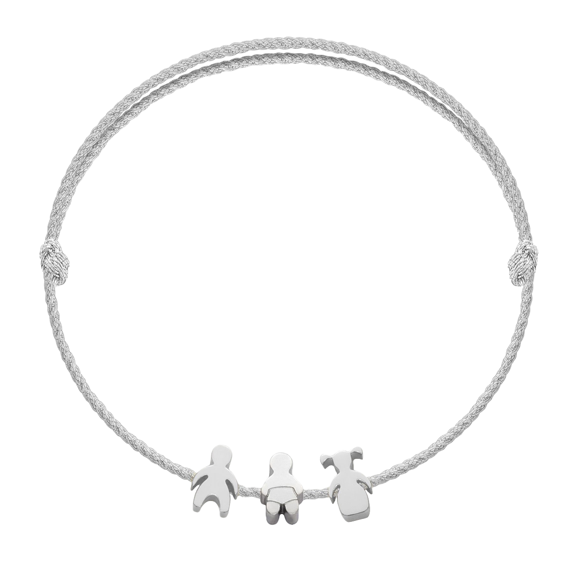 Bransoletka ze srebrnym chłopcem, bobasem i dziewczynką Etincelle na grubym srebrnym sznurku premium