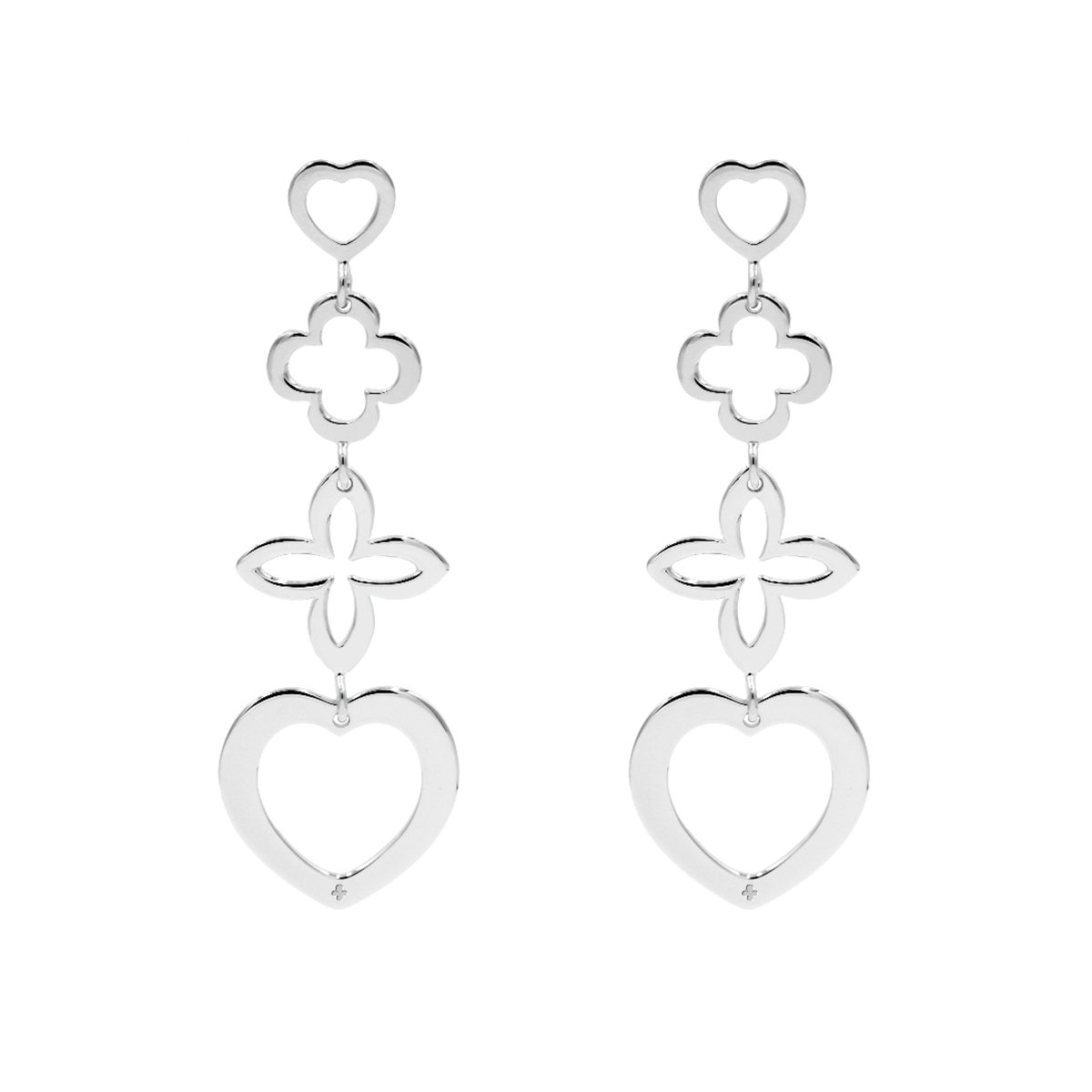 Kolczyki ażurowe 4 elementy serca srebrne