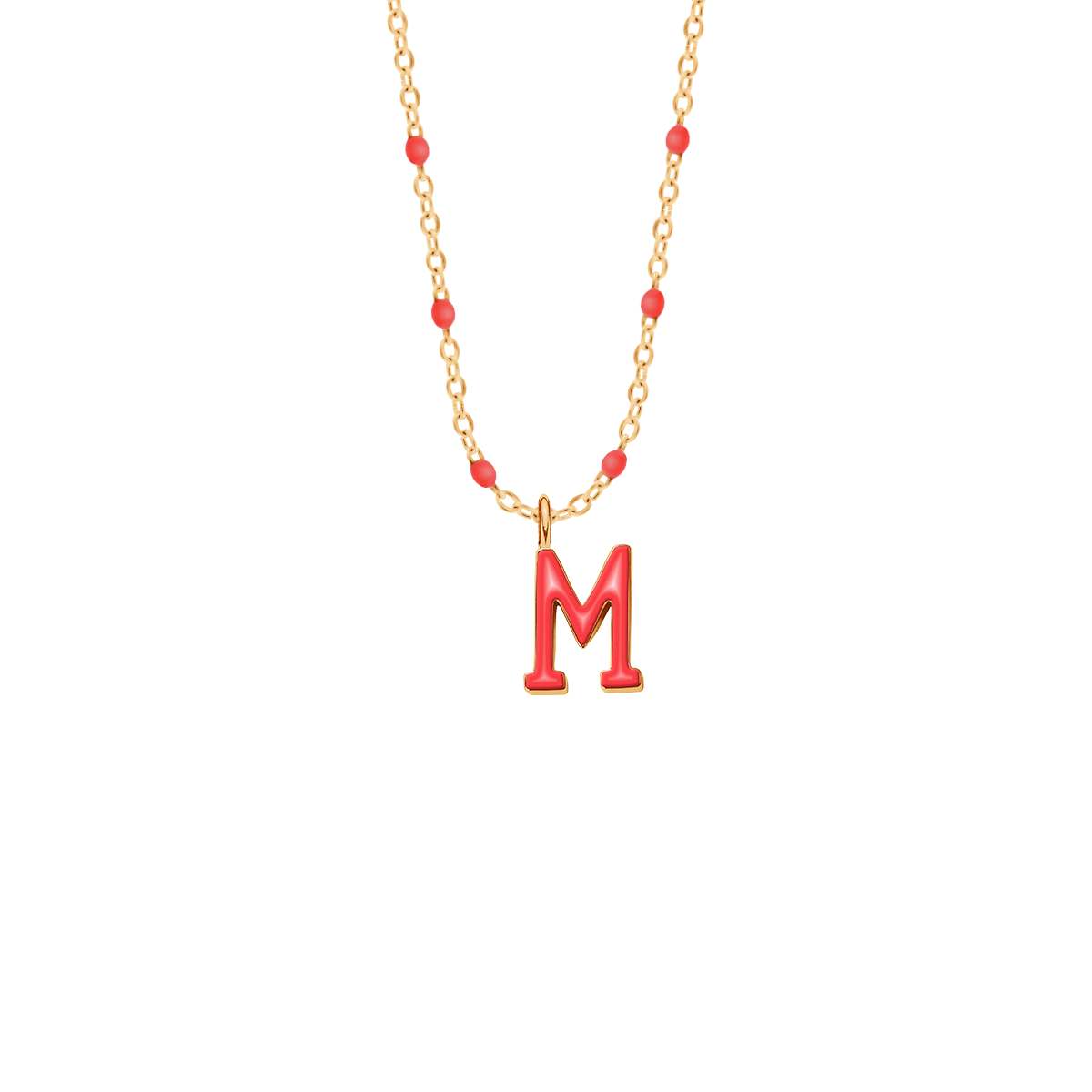 Naszyjnik z literką M z czerwoną emalią pozłacany