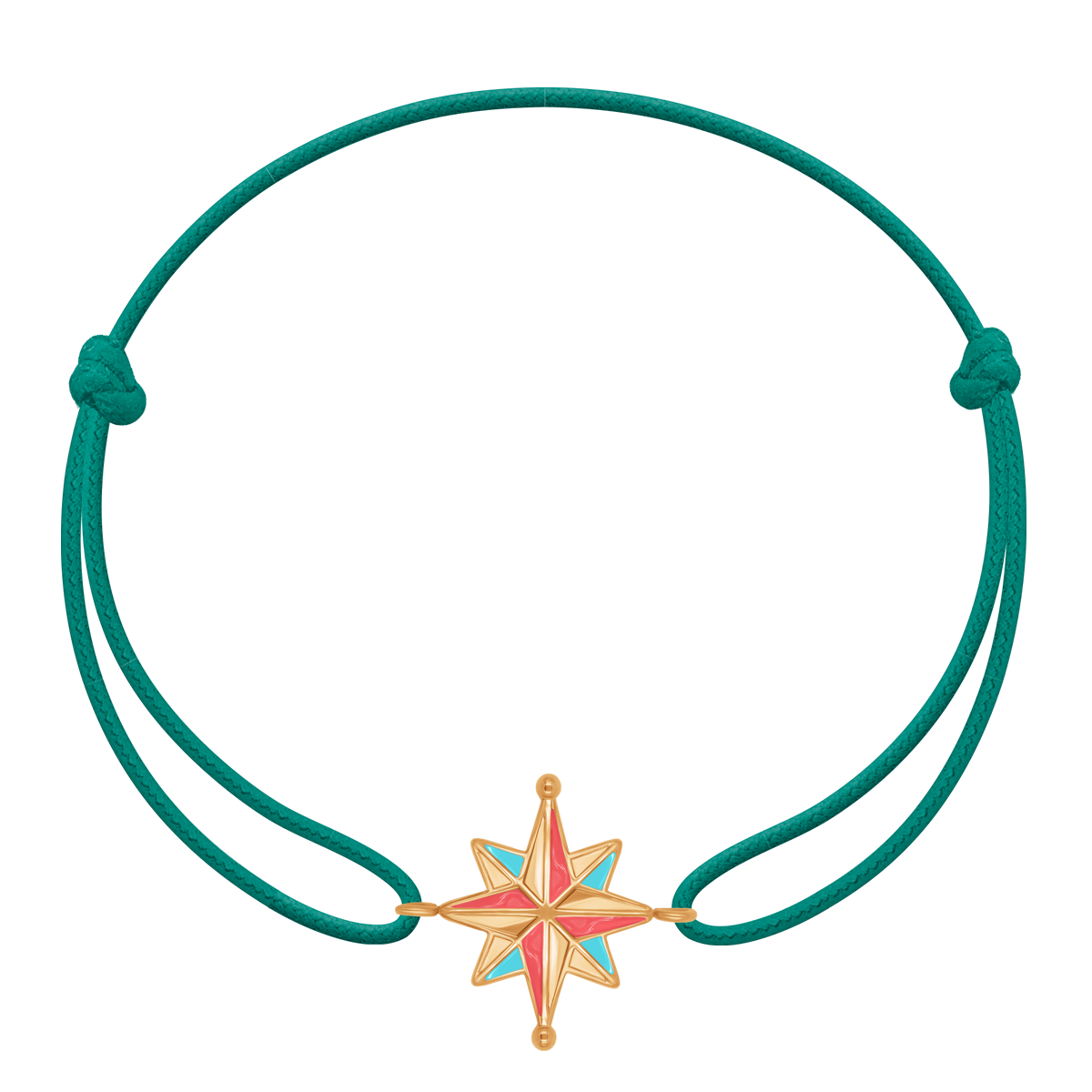 Bransoletka z pozłacanym Kompasem na sznurku w kolorze morskiej zieleni