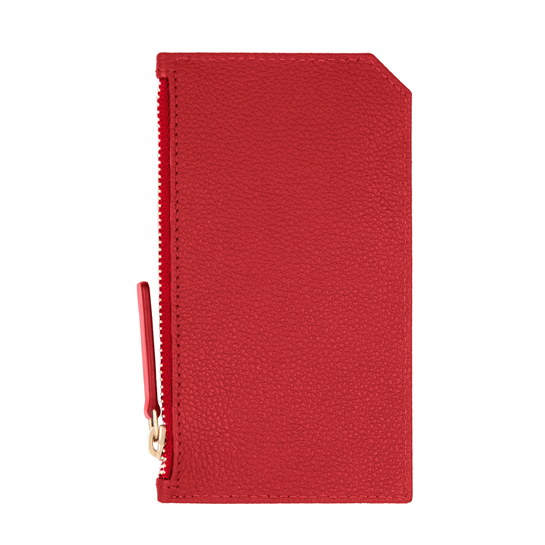 Card holder skórzany w kolorze czerwonym z wytłoczoną koniczyną