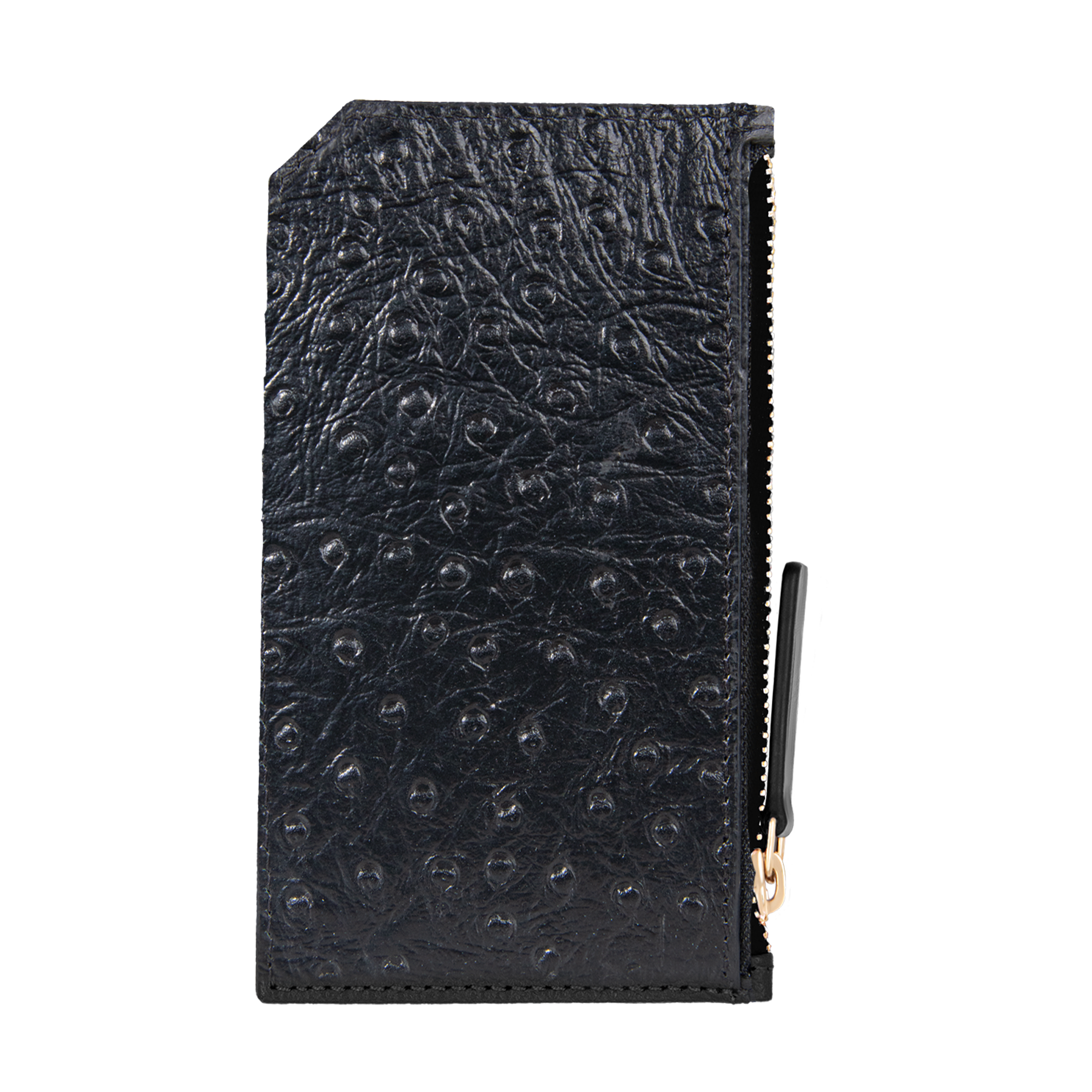 Card holder czarny we wzór skóry strusia z wytłoczoną koniczyną