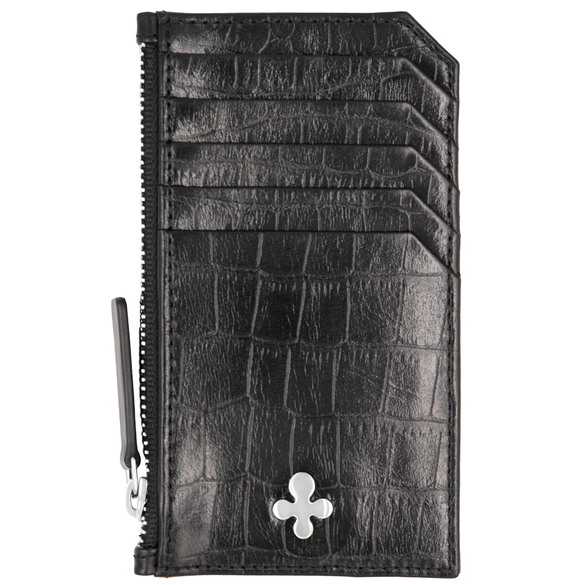 Card holder skórzany w kolorze czarnym srebrny