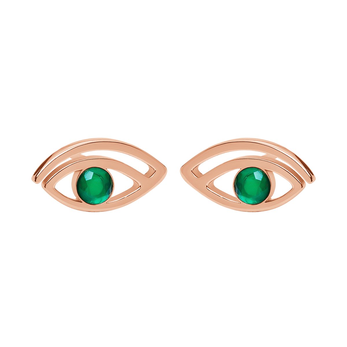 Kolczyki Lucky Eye z zielonym onyksem różowe pozłocenie