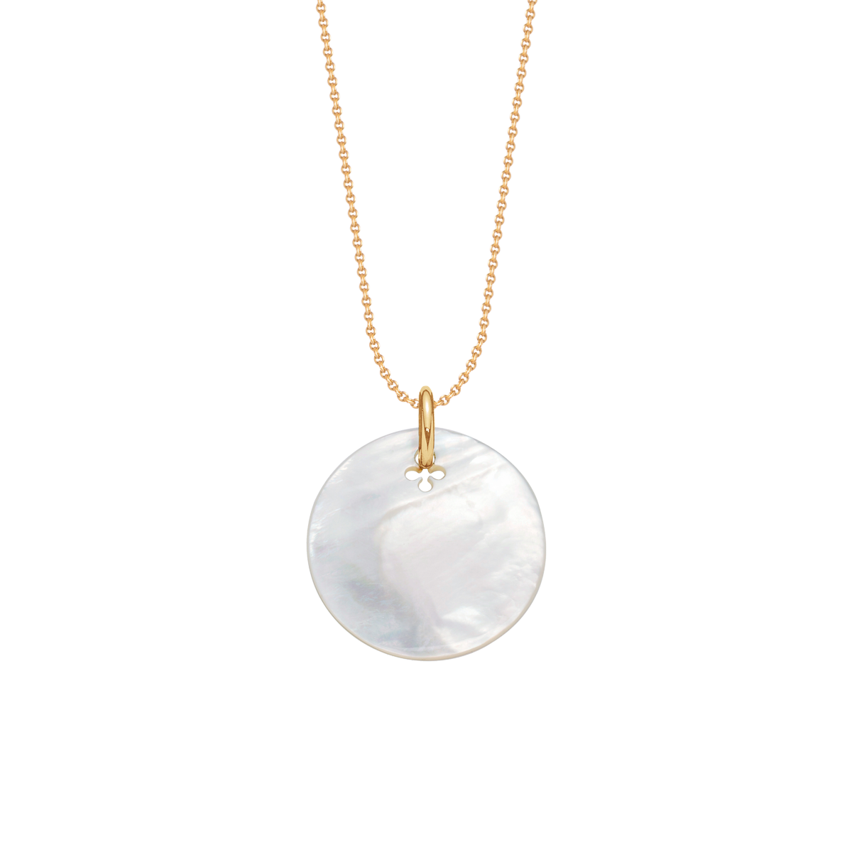 Naszyjnik z medalikiem z masy perłowej na pozłacanym cienkim klasycznym łańcuszku