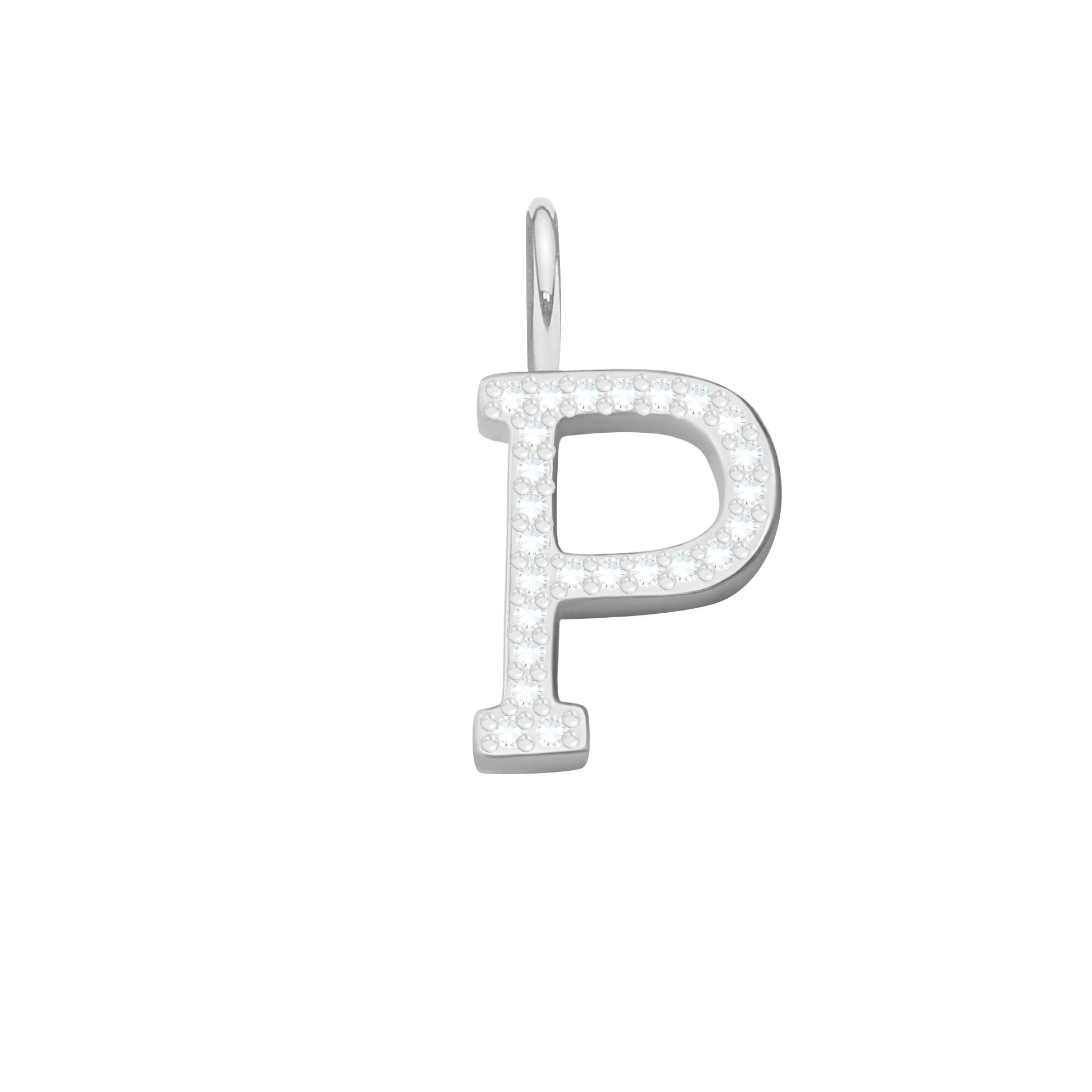 Literka P z cyrkoniami posrebrzana