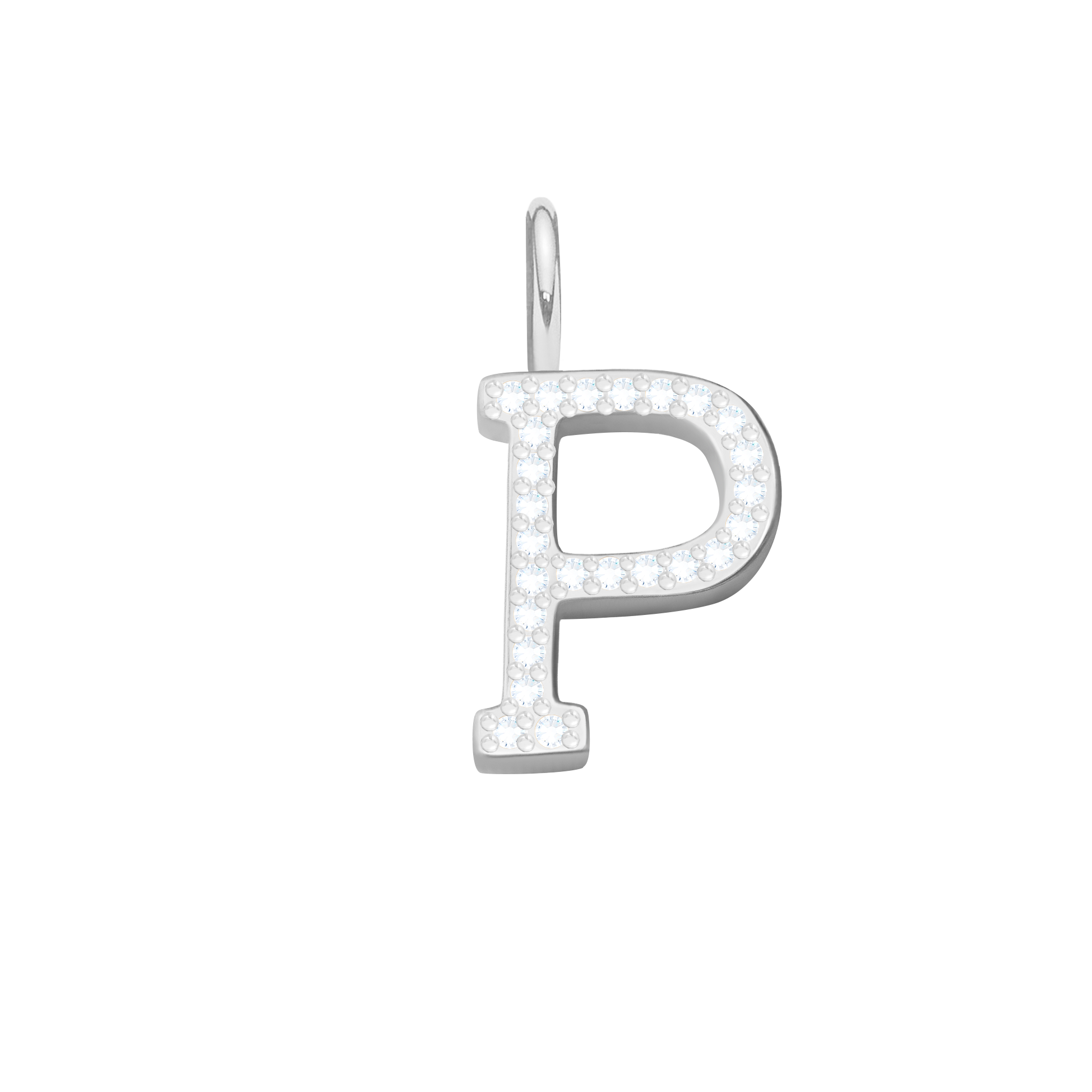 Literka P z cyrkoniami posrebrzana