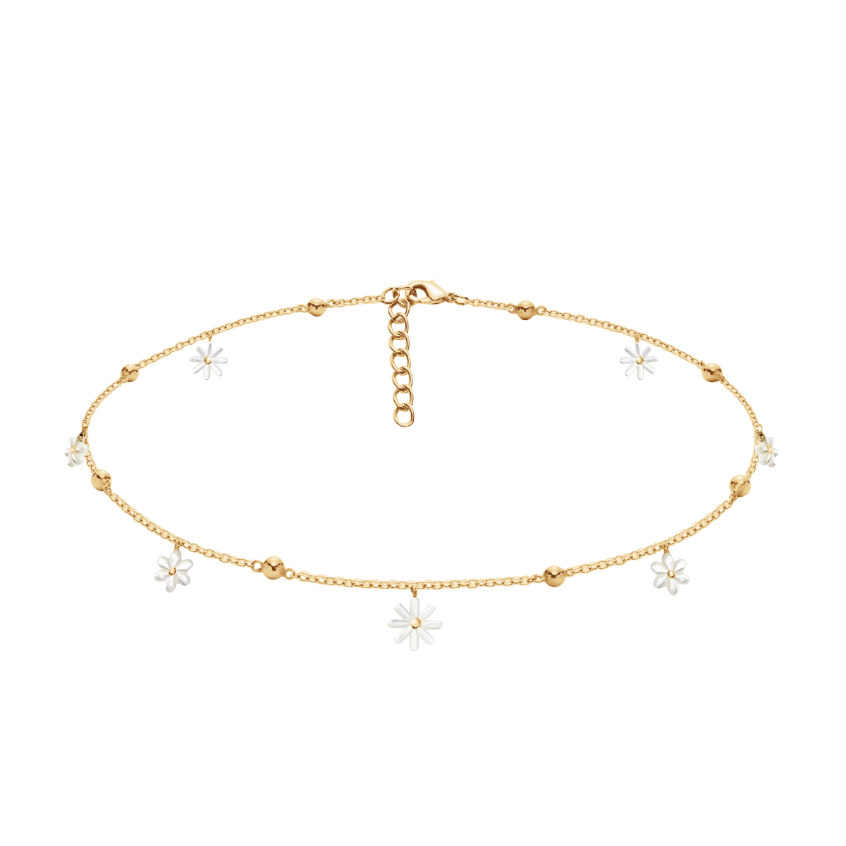Choker Flowers pozłacany z niezapominajkami z masy perłowej