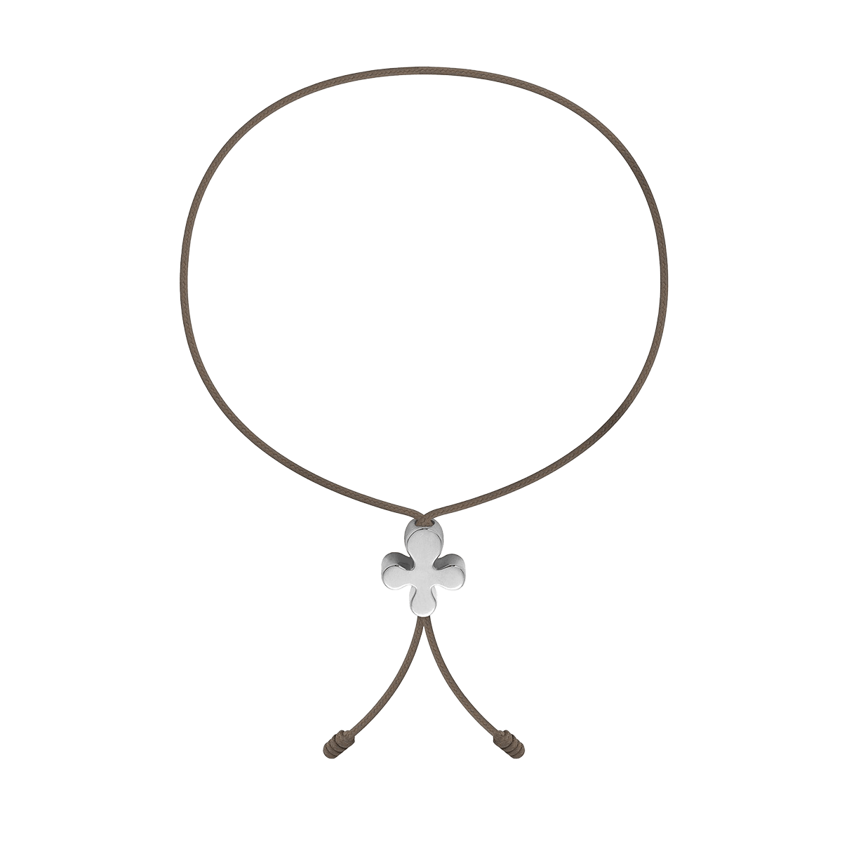 Bransoletka z Clover Lock z białego złota próby 585 na cienkim sznurku w kolorze ciemnego cappuccino