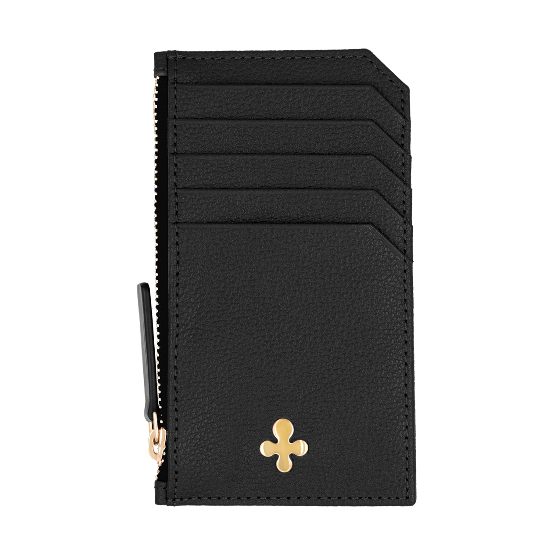 Card holder skórzany gładki w kolorze czarnym pozłacany