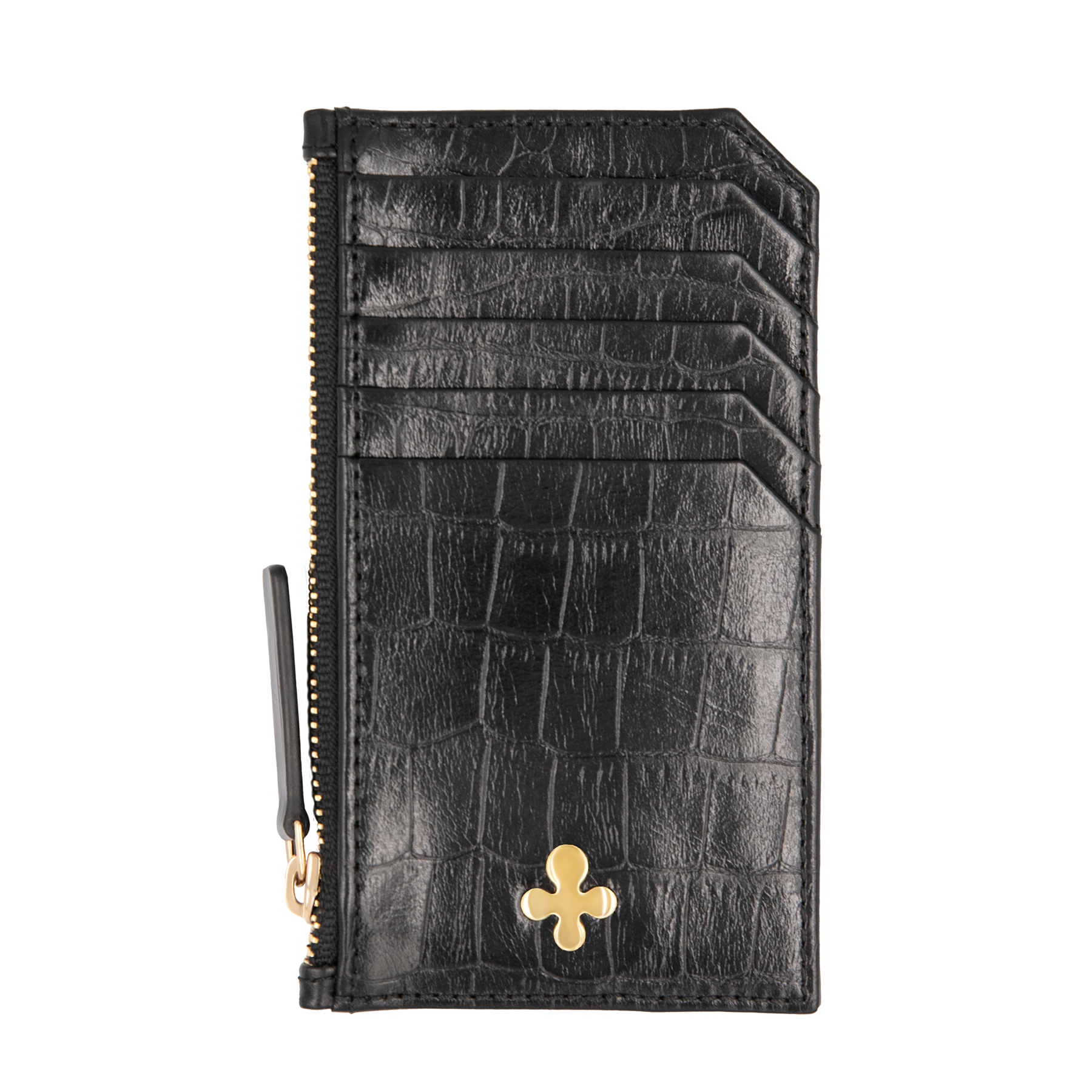 Card holder skórzany w kolorze czarnym pozłacany