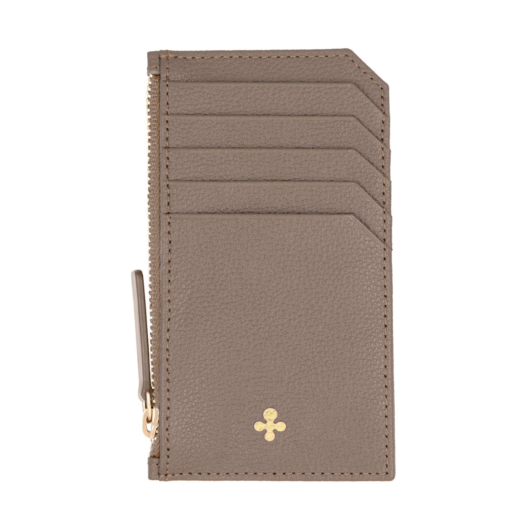 Card holder skórzany w kolorze mocca z wytłoczoną koniczyną