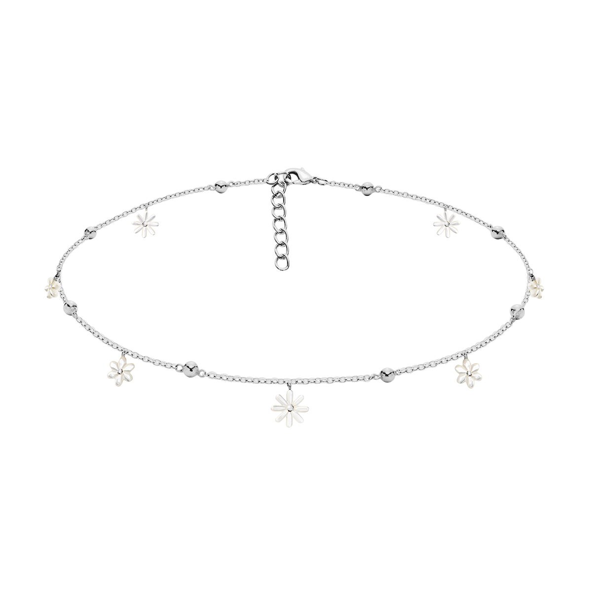 Choker Flowers posrebrzany z niezapominajkami z masy perłowej
