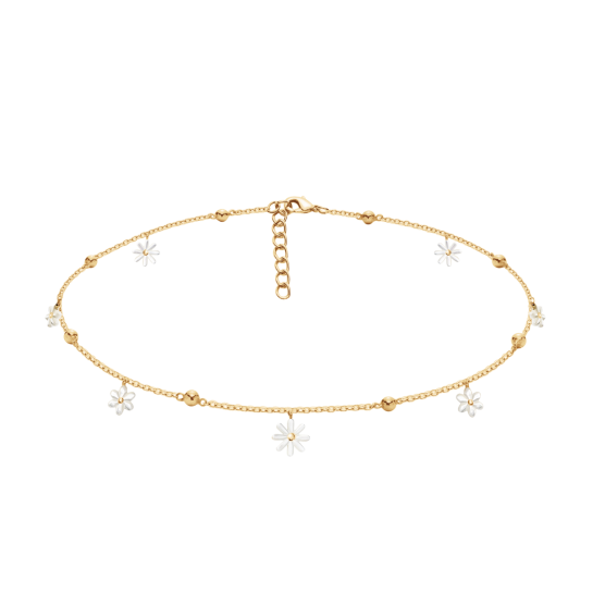 Choker Flowers pozłacany z niezapominajkami z masy perłowej