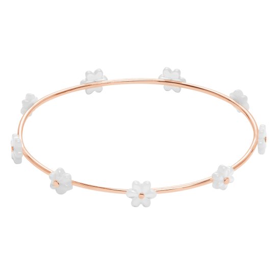 Bransoletka Flowers różowe pozłocenie z niezapominajkami z masy perłowej 60 mm