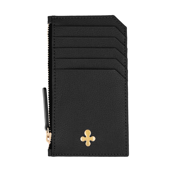 Card holder skórzany gładki w kolorze czarnym pozłacany