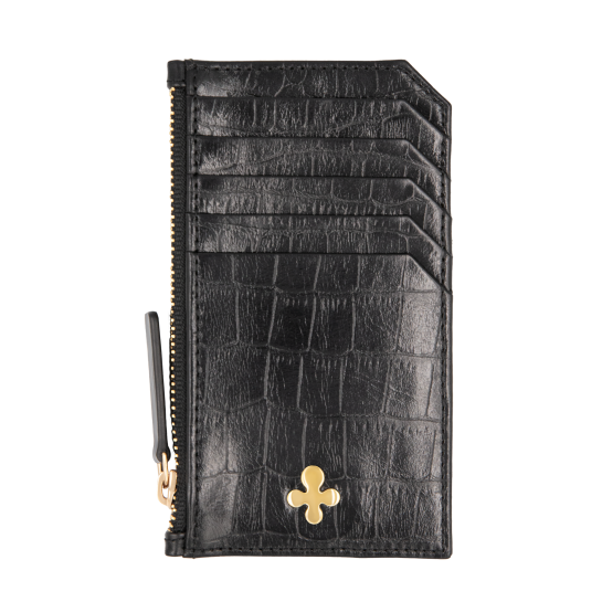 Card holder skórzany w kolorze czarnym pozłacany