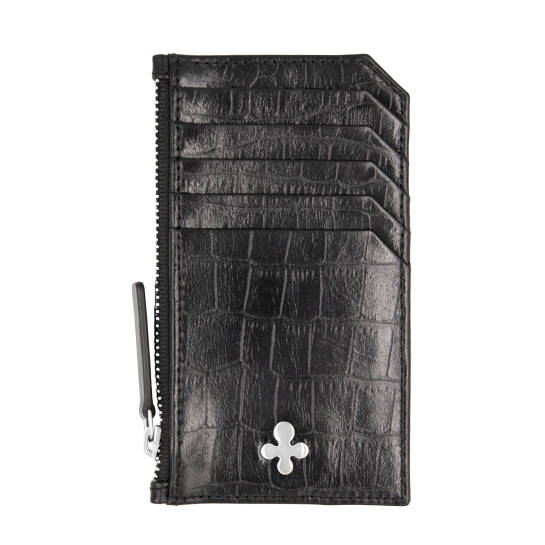Card holder skórzany w kolorze czarnym srebrny