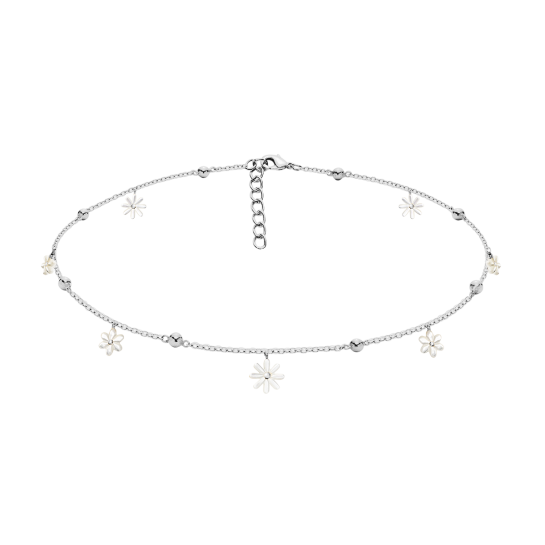 Choker Flowers posrebrzany z niezapominajkami z masy perłowej
