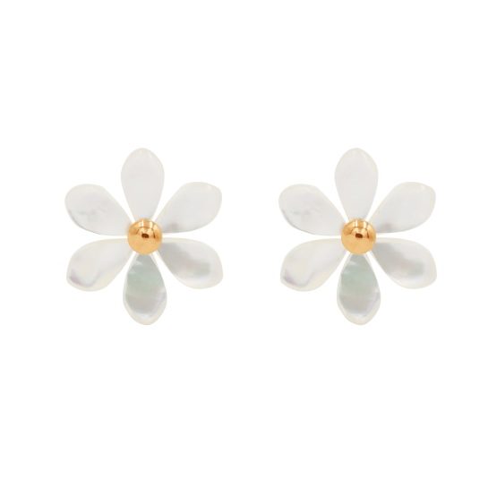 Kolczyki Flowers na sztyfcie pozłacane z niezapominajkami z masy perłowej
