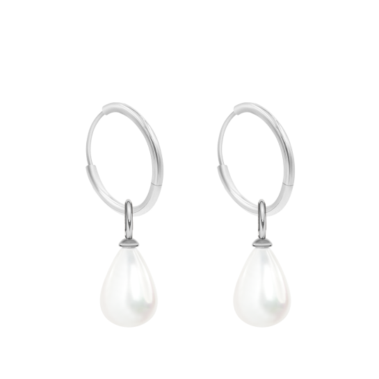 Kolczyki koła 1,4 cm z zawieszkami Pearls, posrebrzane