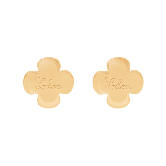 Kolczyki koniczyny okrągłe pozłacane z logo Lilou