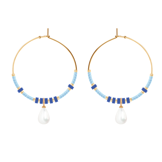 Kolczyki koła z niebieskimi japońskimi koralikami Miyuki i zawieszkami Pearls