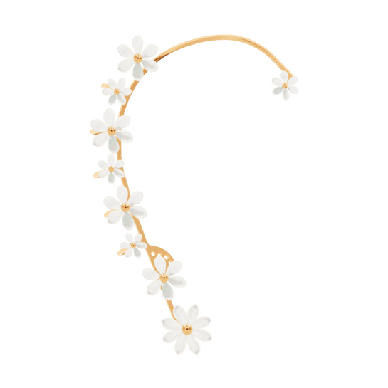 Nausznica Flowers pozłacana z niezapominajkami z masy perłowej prawa
