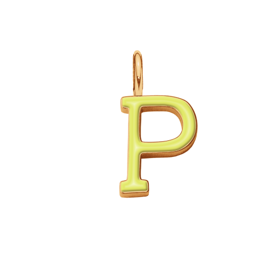 Literka P z żółtą emalią pozłacana
