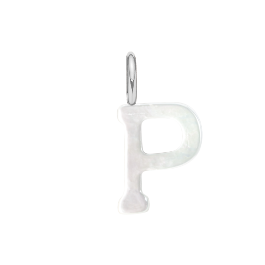 Literka P z masy perłowej posrebrzana