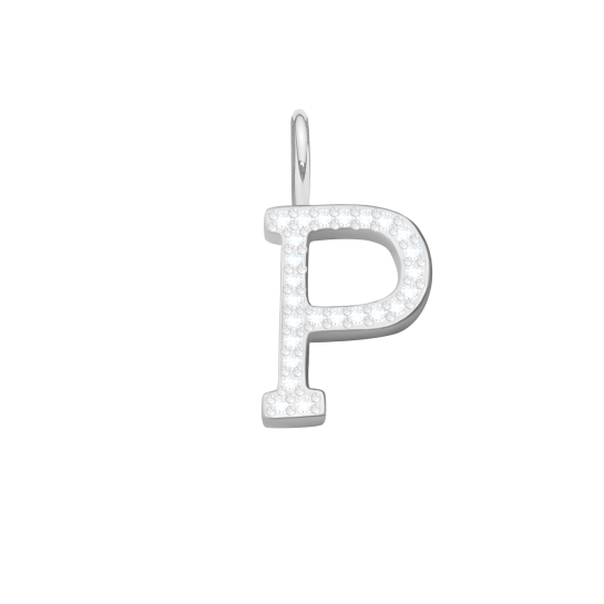 Literka P z cyrkoniami posrebrzana