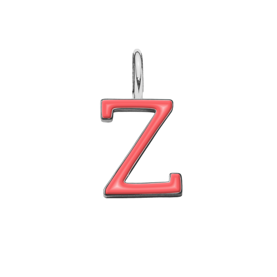 Literka Z z koralową emalią posrebrzana