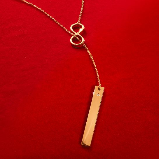 Naszyjnik nieskończoność z blaszką ze złota próby 585 z diamentem (48 cm)