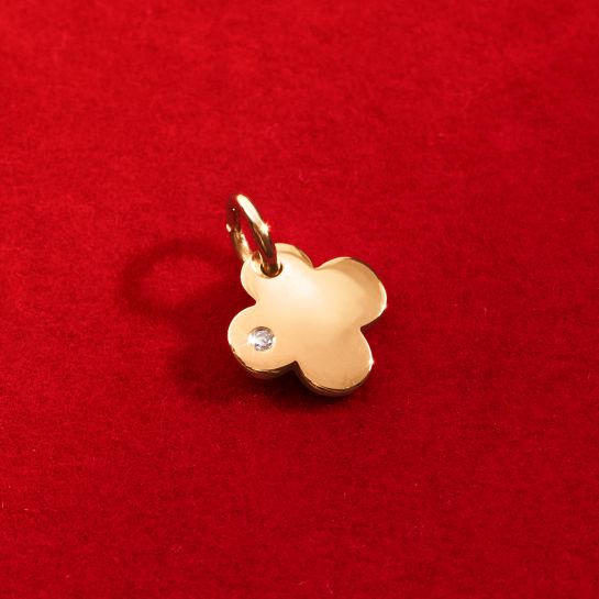 Koniczyna okrągła 1 cm z diamentem HI SI 1,2 mm ze złota próby 585