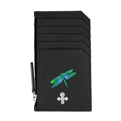 Card holder skórzany gładki w kolorze czarnym srebrny