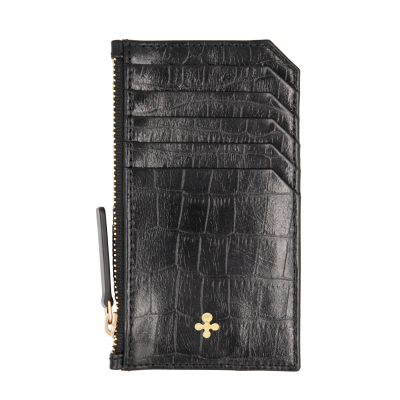 Card holder skórzany w kolorze czarnym z wytłoczoną koniczyną
