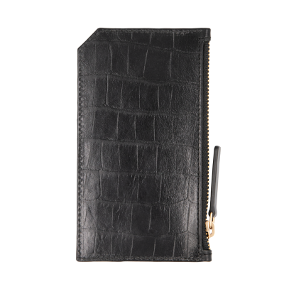 Card holder skórzany w kolorze czarnym pozłacany
