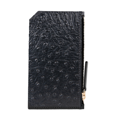 Card holder czarny we wzór skóry strusia z wytłoczoną koniczyną