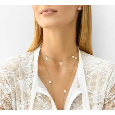 Choker Flowers posrebrzany z niezapominajkami z masy perłowej