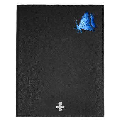 Notes skórzany w kolorze czarnym srebrny