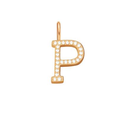 Literka P z cyrkoniami pozłacana 