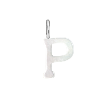 Literka P z masy perłowej posrebrzana