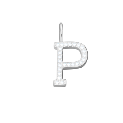 Literka P z cyrkoniami posrebrzana