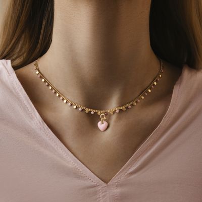 Naszyjnik Sophie z różową emalią z sercem 