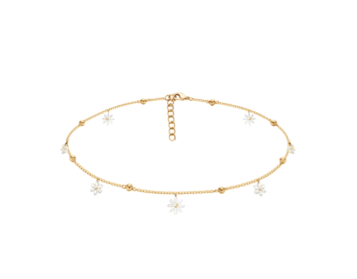 Choker Flowers pozłacany z niezapominajkami z masy perłowej