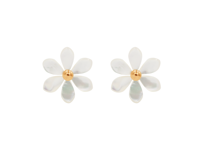 Kolczyki Flowers na sztyfcie pozłacane z niezapominajkami z masy perłowej