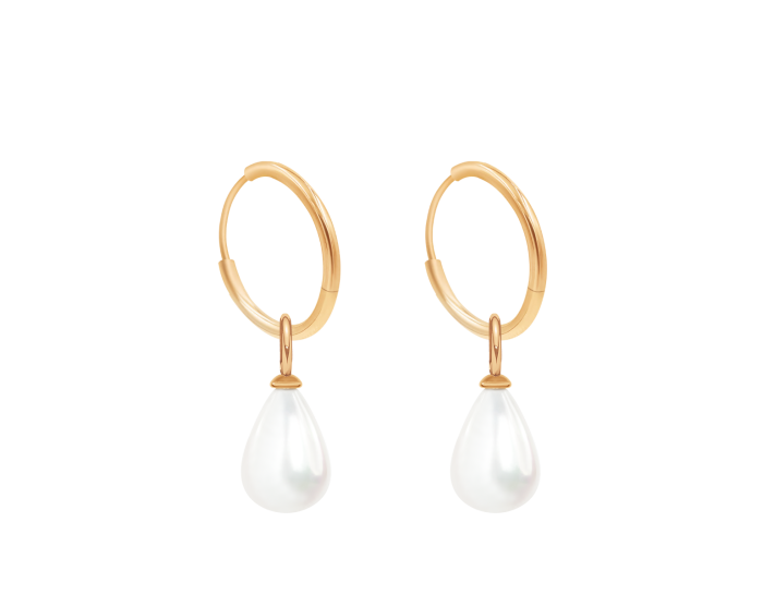 Kolczyki koła 1,4 cm z zawieszkami Pearls, pozłacane