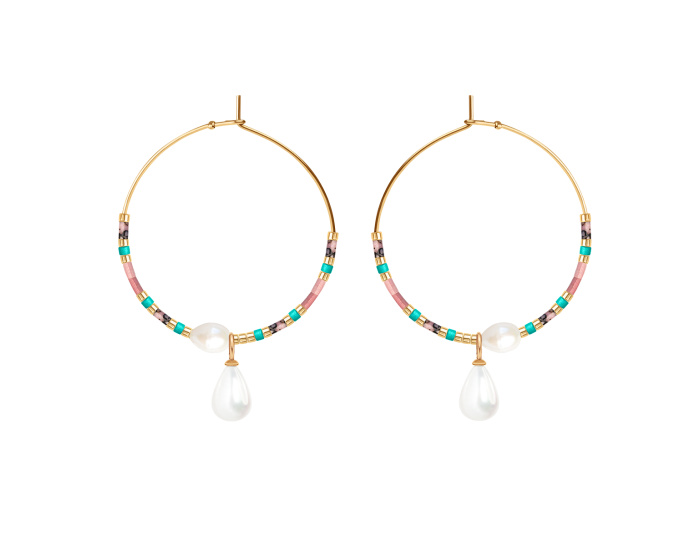 Kolczyki koła ze złotymi japońskimi koralikami Miyuki i zawieszkami Pearls