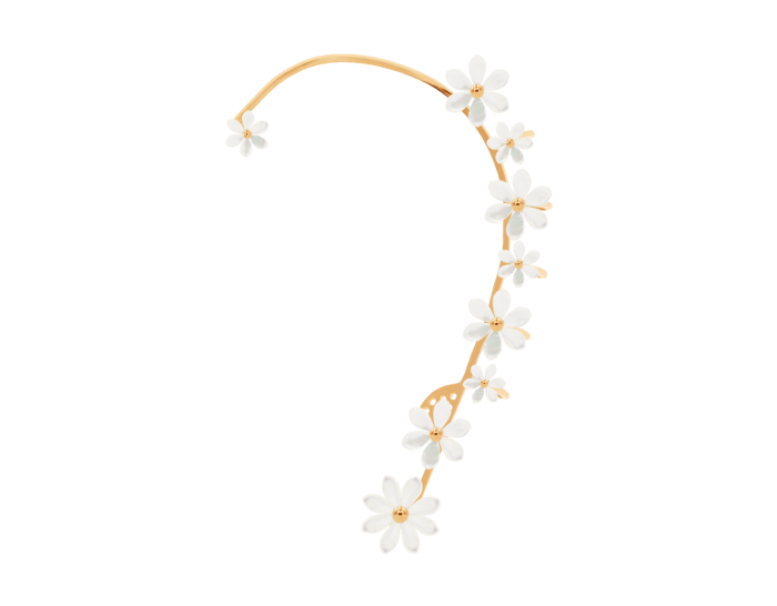 Nausznica Flowers pozłacana z niezapominajkami z masy perłowej lewa