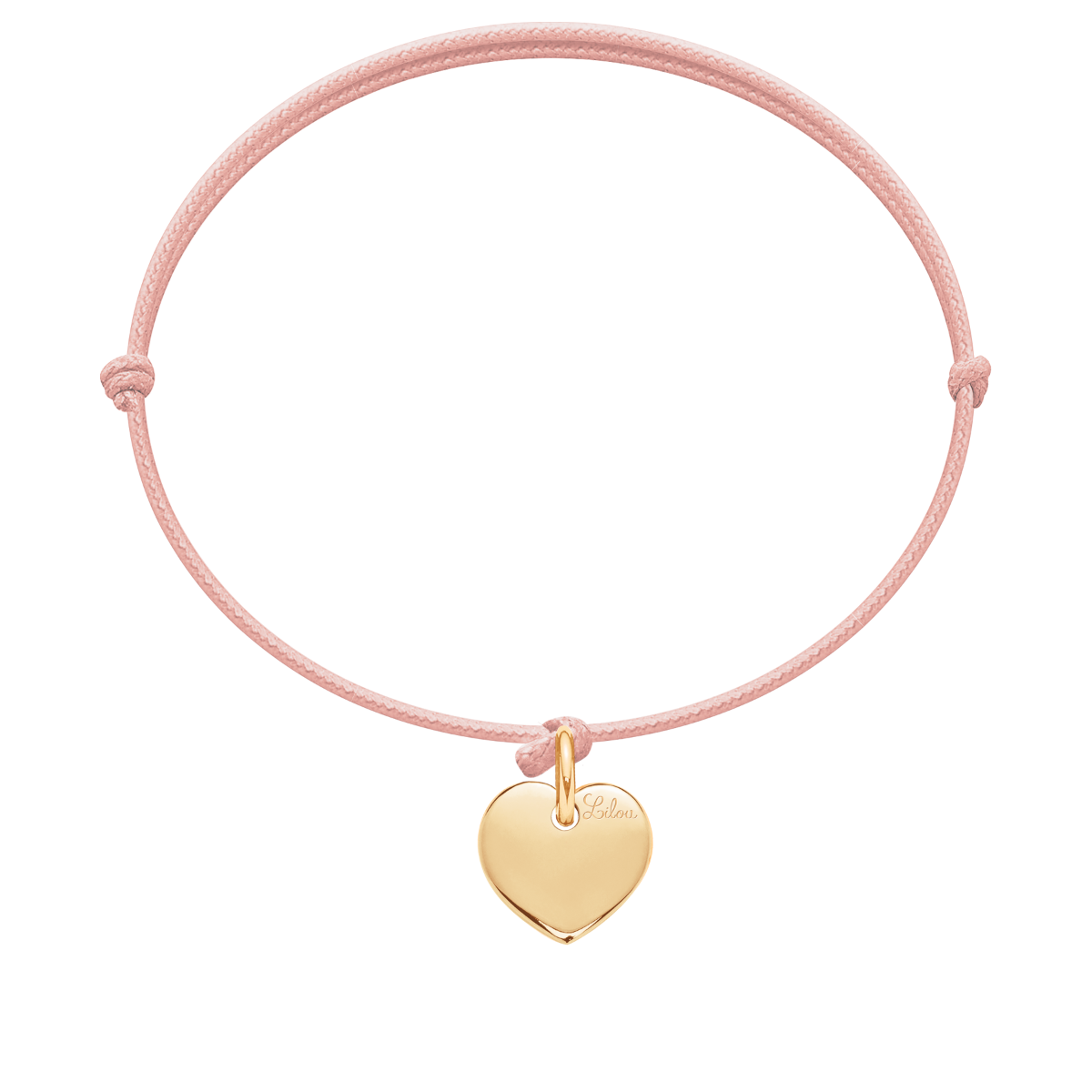 Bransoletka z pozłacanym emaliowanym sercem na różowym sznurku